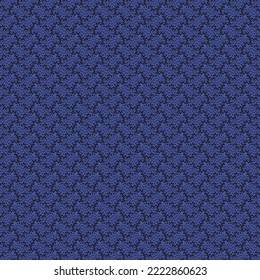 Diseño decorativo repetitivo compuesto de parches salpicados de pequeños guiones. Patrón textil. Tela de tapicería azul.