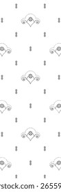 A repeating decorative pattern in gray featuring floral motifs and swirls on a white background.