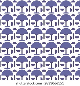 Repeating design featuring simple purple mushroom shapes arranged evenly on a white background creating a seamless pattern