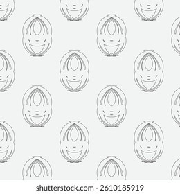 A repeating design featuring stylized smiling faces, evenly spaced in oval frames and aligned in rows and columns for a balanced and playful composition.
