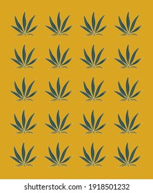 Repeating design of marijuana grey color leaves on a gold background