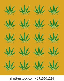 
repeating design of marijuana leaves on a gold background