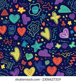 A Repeating Design of Playful and Whimsical Doodles Seamless Pattern