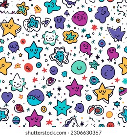 A Repeating Design of Playful and Whimsical Doodles Seamless Pattern