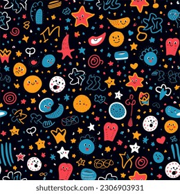 A Repeating Design of Playful and Whimsical Doodles Seamless Pattern
