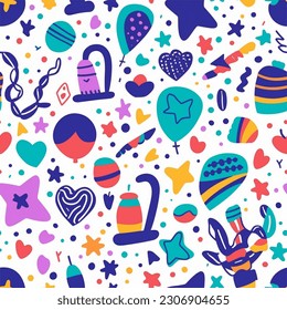 A Repeating Design of Playful and Whimsical Doodles Seamless Pattern