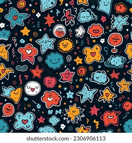 A Repeating Design of Playful and Whimsical Doodles Seamless Pattern