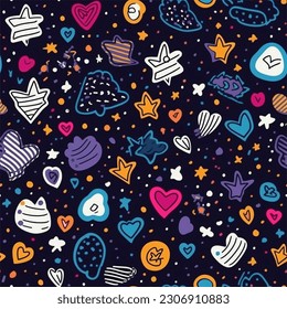 A Repeating Design of Playful and Whimsical Doodles Seamless Pattern