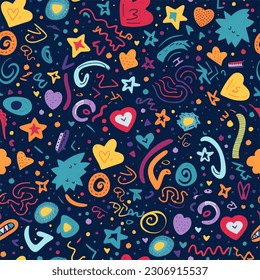 A Repeating Design of Playful and Whimsical Doodles Seamless Pattern