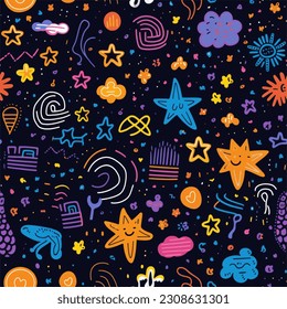 Repeating Design of Playful and Whimsical Doodles Seamless Pattern