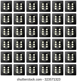 Repeating dice, showing the number six, as a wallpaper pattern - vector