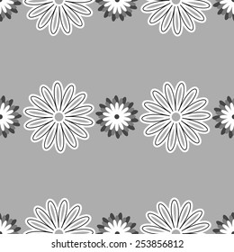 Repeating different flowers on the gray background. Vector illustration