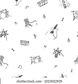 Repeating drawn by hand. music instrument note seamless pattern Vector illustration 