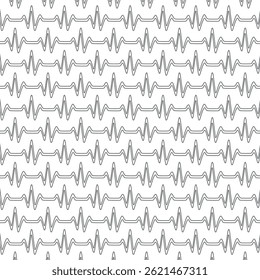 Forma De Onda De Eletrocardiograma De Repetição. Design de padrão de vetor geométrico contínuo em preto e branco.