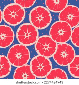 Repeating elements of tangerine, grapefruit or orange in a cut. Vector seamless pattern. Flat trendy design.