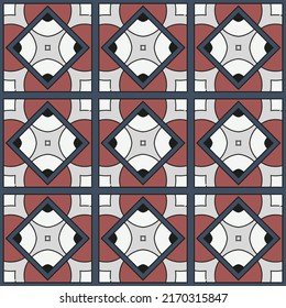 Repeating European pattern featuring tiled geometric shapes and other decorative elements