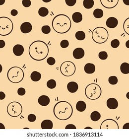 Seamless​ pattern​ with​ bubble​ milk​ green​ tea​ texture​ repeating background​ vector​ illustration.​ Flat design. Cute cartoon character. 