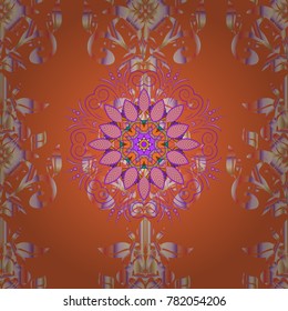 Repeating floral backdrop, Elegant orange, neutral and beige flowers wallpaper. Flower pattern seamless on orange, neutral and beige colors, hand-drawn chamomiles, daisies.