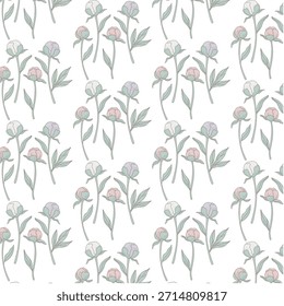 Repeating floral background with delicate peony buds.