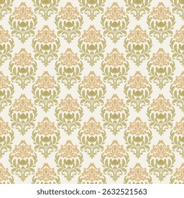 Repeating Floral Damask Seamless Pattern Vector for Fabric, Wallpaper, Packaging, Ceremony, Backgrounds, and Decorative Craft Design Projects