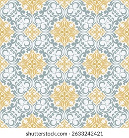 Repeating Floral Damask Seamless Pattern Vector for Fabric, Wallpaper, Packaging, Ceremony, Backgrounds, and Decorative Craft Design Projects