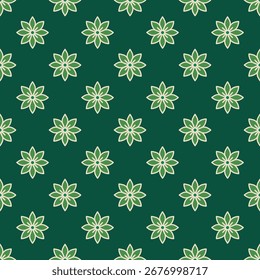 Repeating Floral Element Elegant Seamless Pattern on Dark Green Background