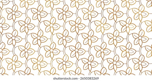 A repeating floral motif featuring stylized five-petal flowers with golden outlines and thin brown stems, creating a delicate and classic design.
