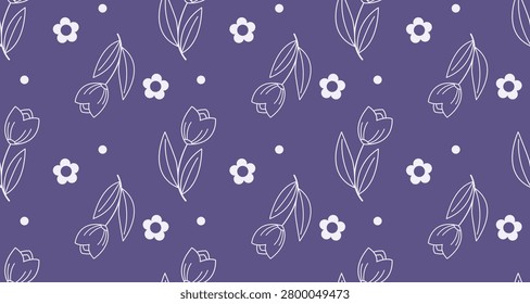Repeating floral pattern featuring leaves and flowers, ideal for seamless backgrounds and decorative projects.