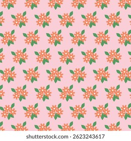 A repeating floral pattern on a light pink background