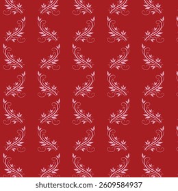 Repeating floral pattern on red background