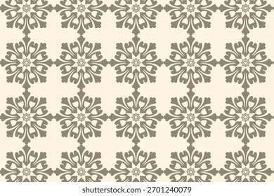 A repeating floral pattern in orange hues, showcasing symmetrical designs against a pale backdrop. This decorative element is perfect for adding a touch of warmth.