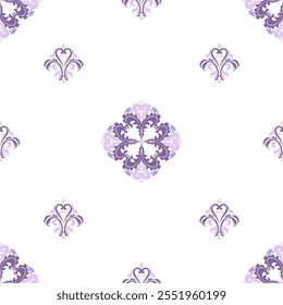 A repeating floral pattern in purple hues on a white background, creating a delicate and elegant design ideal for various applications.