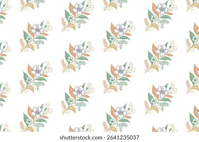 repeating floral tile with hand illustrated foliage and spring stems.botanical surface design for wrapping paper and fabric products

