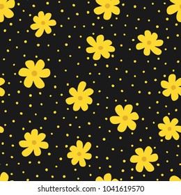 Repeating flowers and irregular polka dot. Floral seamless pattern for women. Drawn by hand. Trendy vector illustration.