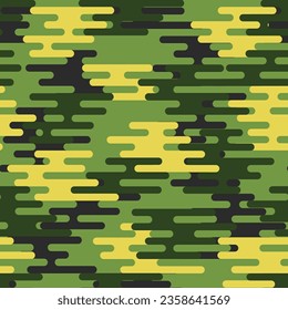 patrón de camuflaje forestal repetitivo en verde, negro y amarillo adecuado para diseños textiles, tejidos, etc.