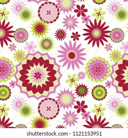 Repeating Fun Geometric Floral Pattern / White Background / Global Colors saved with Pattern Swatches