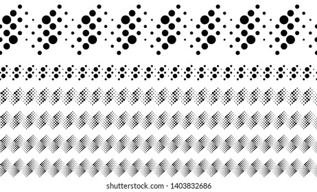 Repeating geometric abstract dotted pattern text divider set - monochrome vector design elements