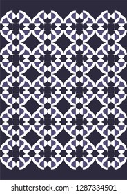 repeating geometric abstraction of halves of circles in the form of diamonds (light purple, white)