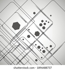 Repeating geometric background with rhombus and nodes from rhombuses and hexagons with circles variously sized in nodes