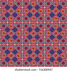 Repeating geometric blue, red and violet tiles. Modern stylish texture. Trendy contemporary graphics. Vector seamless pattern.