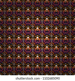 Repeating geometric brown, black and orange tiles. Vector seamless pattern. Trendy contemporary graphics. Modern stylish texture.