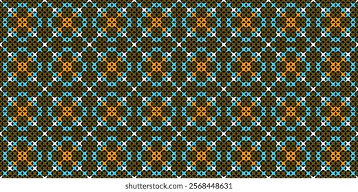 a repeating geometric design, reminiscent of traditional folk art or modern graphic design. The pattern is composed of a grid of squares, each filled with a delicate arrangement of lines 