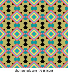 Repeating geometric green, orange and neutral tiles. Vector seamless pattern. Modern stylish texture. Trendy contemporary graphics.