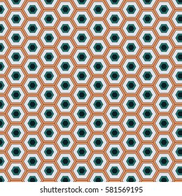 Repeating geometric hexagonal grid. Modern texture with trellis in orange and blue colors