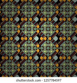 Repeating geometric orange, yellow and black tiles. Vector seamless pattern. Modern stylish texture. Trendy contemporary graphics.