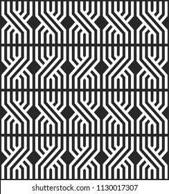 Repeating geometric overlapping lines seamless pattern black and white Mexican fabric background. Modern stylish the cloth print. Overlapping broken shapes linear elements with zigzag texture