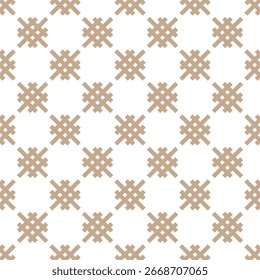 A repeating geometric pattern in beige on a white background, suitable for textiles or graphic design.