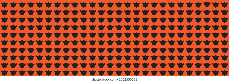 Repeating Geometric Pattern: Black Shapes on Orange Background