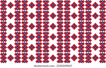 repeating geometric pattern composed of red and blue diamond shapes. These diamonds are arranged in vertical columns