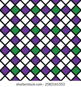 A repeating geometric pattern of coral and teal colored diamonds on a white background.